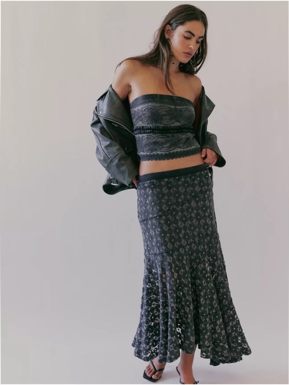 Free People Juniper Set *FLAW* in Black & Gray Size Large $198 Retail NWT